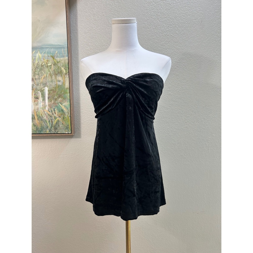 The Limited Black Crushed Velvet Strapless Twist Knot Tube Top XL Vintage Style